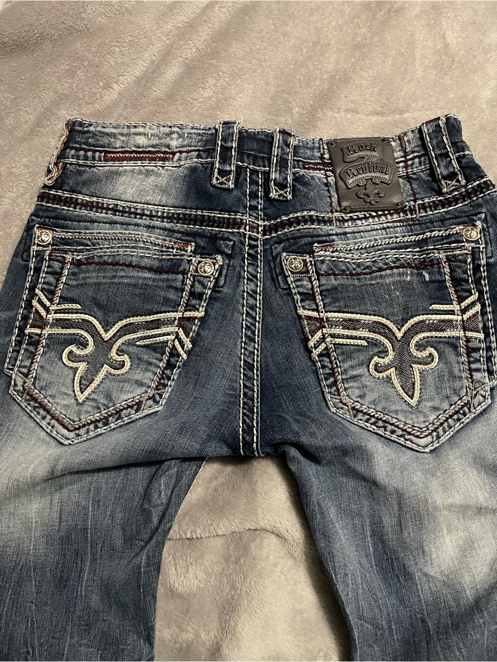 Rock Revival Men’s Faded Blue Embroidered Back Pocket Jeans